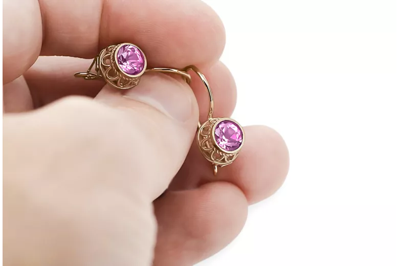 Améthyste Or rose 14 carats vintage d'origine Des boucles d'oreilles Style vintage vec117r